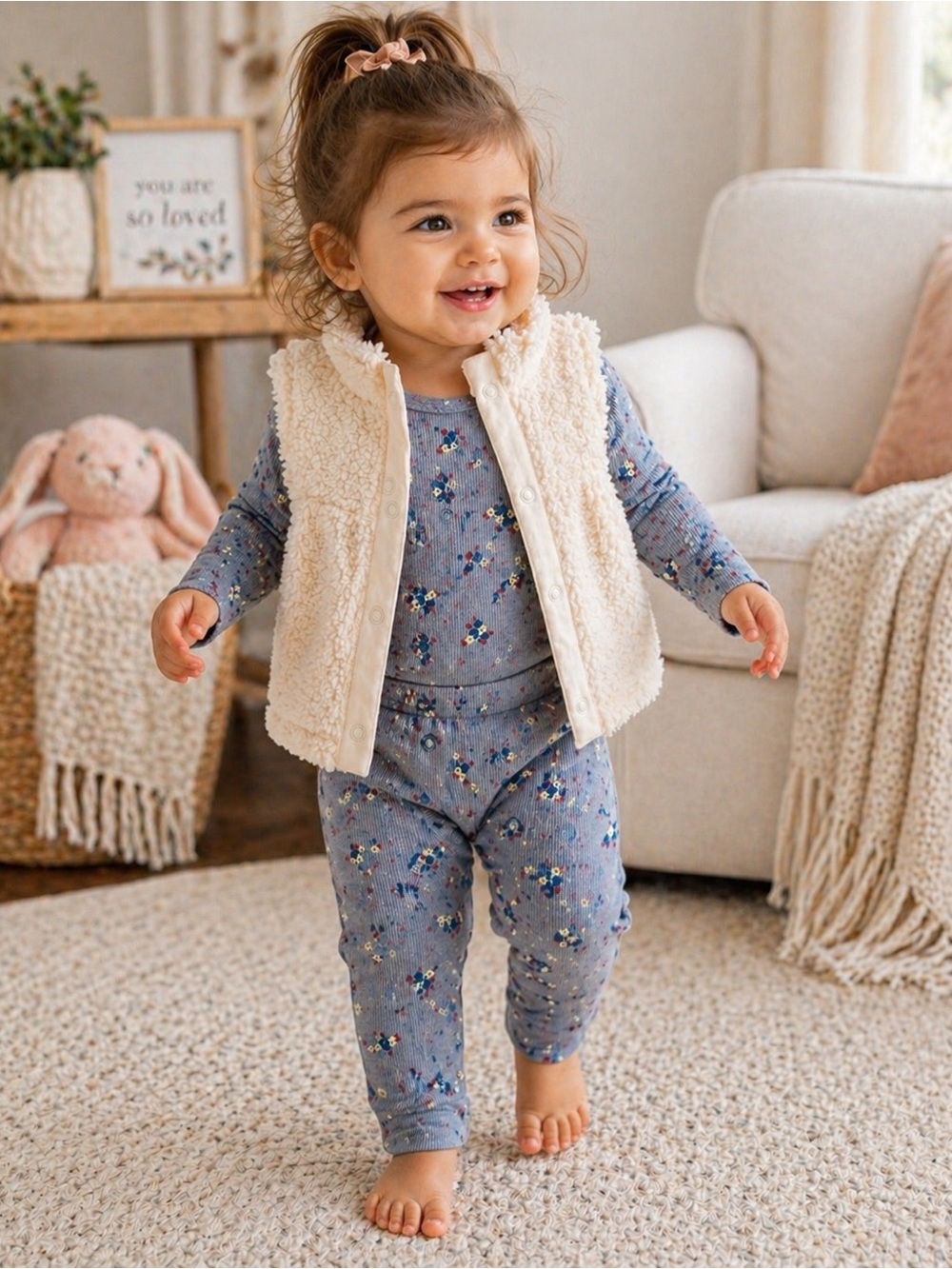 Carter’s 18M Baby Girl Outfit NWT 3 Piece Sherpa Vest Set Cozy Fall Winter Gift - Picture 2 of 5